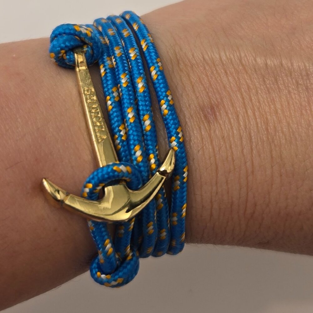 Vikings Nautical Anchor Double Wrap Bracelet Blue Gold Tone